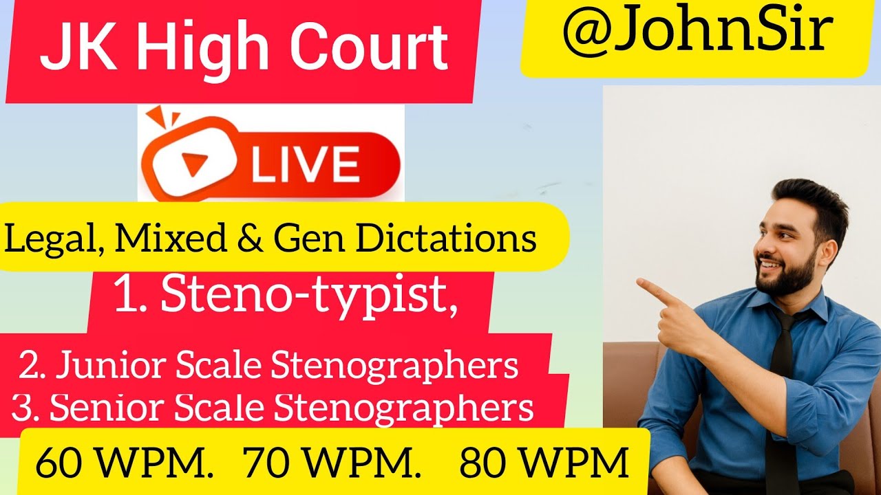 Shorthand Dictations for High Court(Stenotypist, Jr & Sr) 60, 70,80#ShorthandProJohnsir #Stenotypist