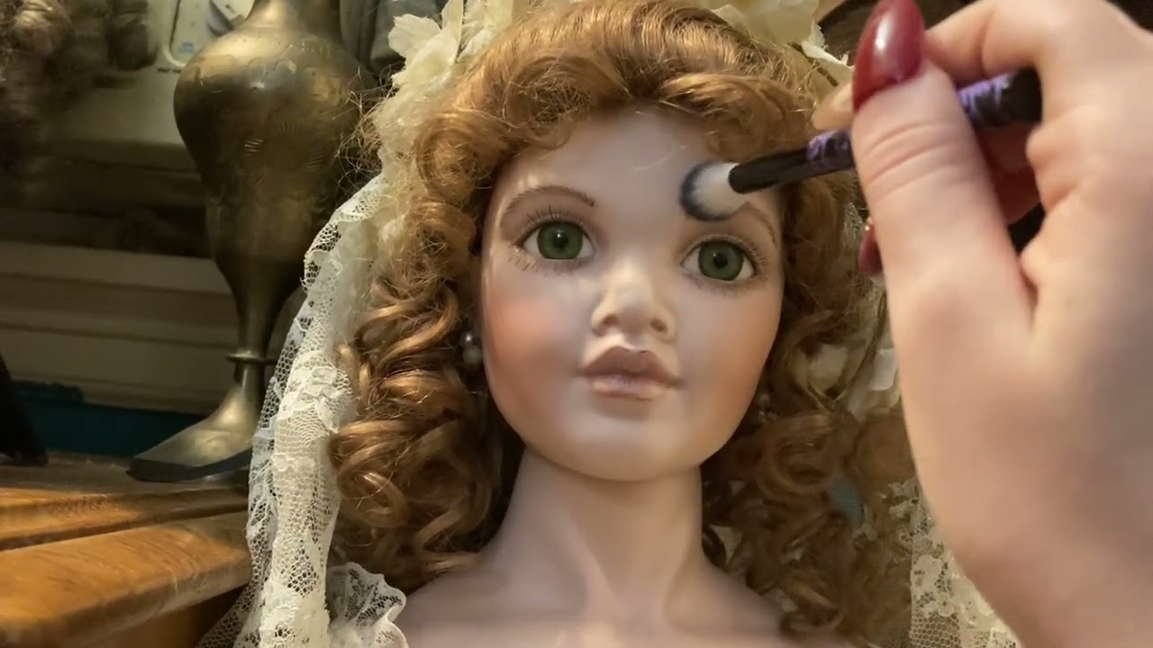 Lofi Face and Neck Brushing ASMR on a Doll (mostly visuals with some porcelain and fabric sounds)