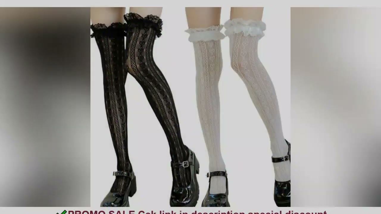 Women Lolita Fishnet Thigh High Socks Japanese Style Heart Striped Lace Patterned Over Knee Long Sto