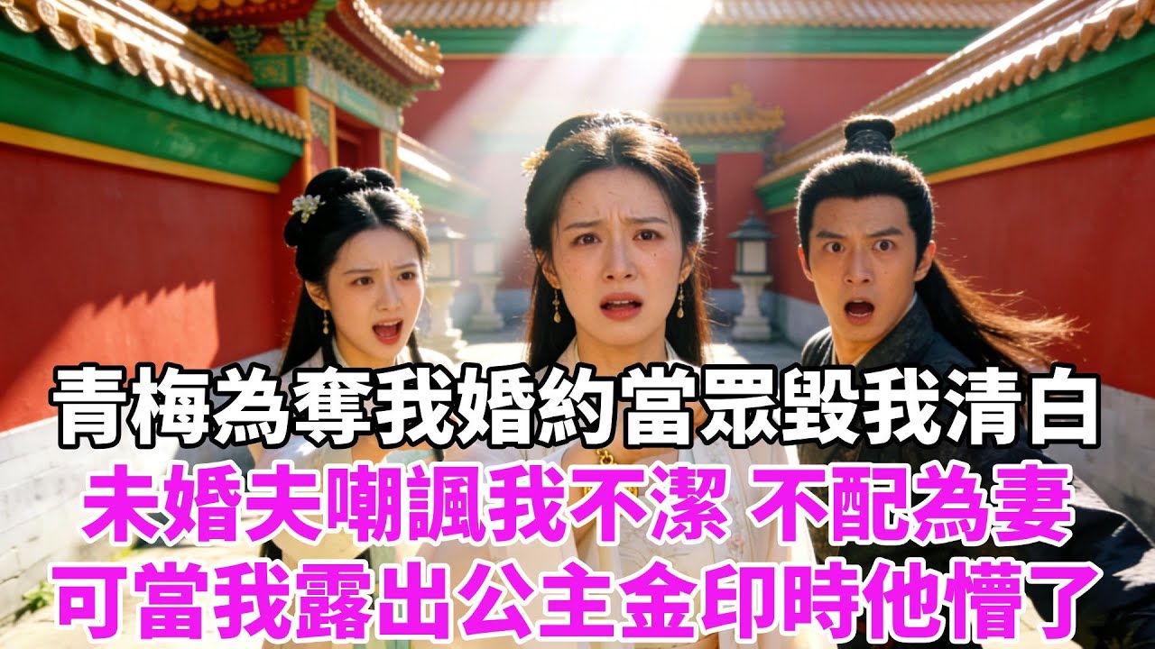 青梅為奪我婚約，當眾毀我清白，未婚夫拂袖而去：“如此不潔，不配為妻。” 我摘下面具，露出公主金印，他懵了。#故事頻道#古言