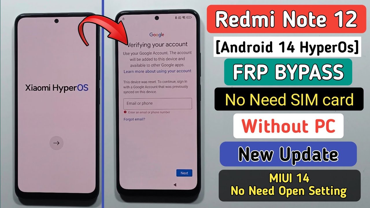 Redmi Note 12 FRP Bypass [Android 14 HyperOs] No Need Sim Card | Mi note 12 Gmail/Google Lock Remove