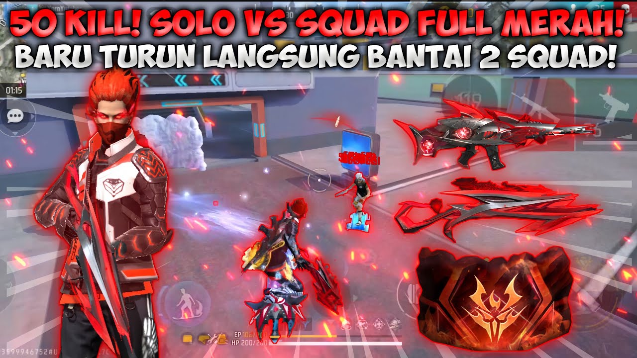 50 KILL! SOLO VS SQUAD FULL MERAH! BARU TURUN LANGSUNG BANTAI 2 SQUAD DIBLUEZONE! 