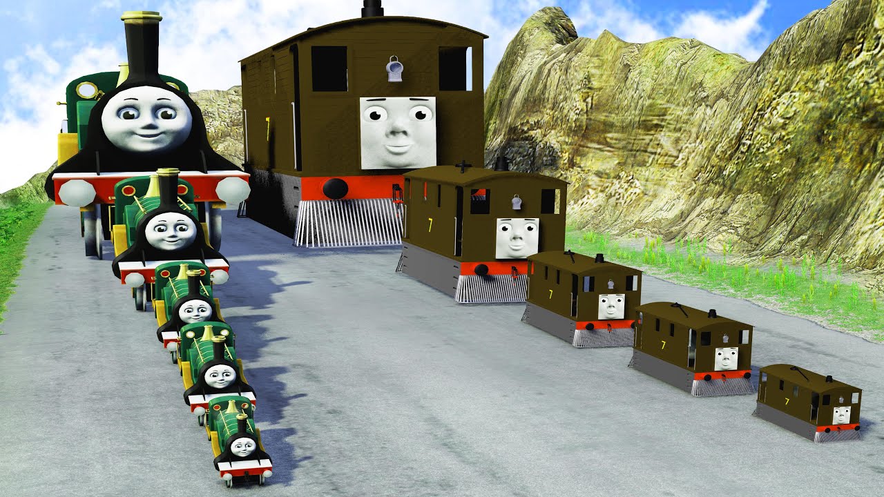 Big & Small Emily The Green Engine vs Big & Small Toby The Tram Engine vs DOWN OF DEATH BeamNG.Drive