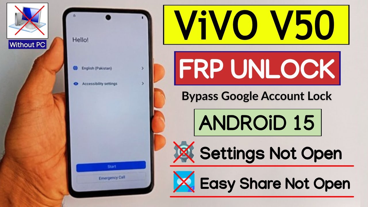 Vivo V50 Frp Bypass Without PC | Settings Not Open Android 15 - Vivo V50 Google Account Bypass 2025
