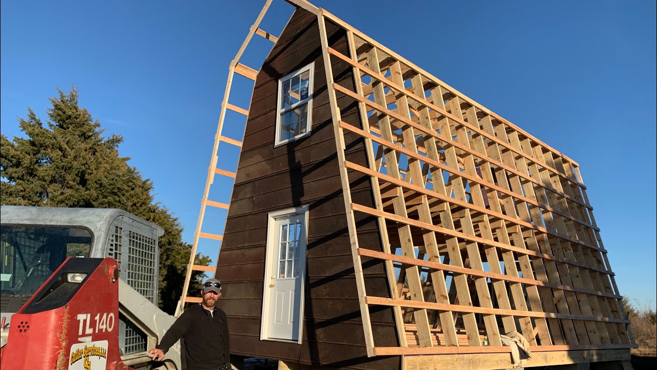Gable End Construction on the Kansas Cabin! Repurposed Rusted Tin Siding!