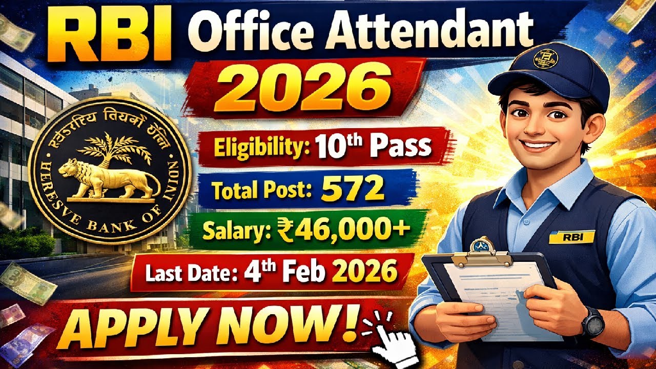 RBI Office Attendant 2026 🔥 10th Pass | 572 Vacancy | ₹46,000+ Salary | Apply Now