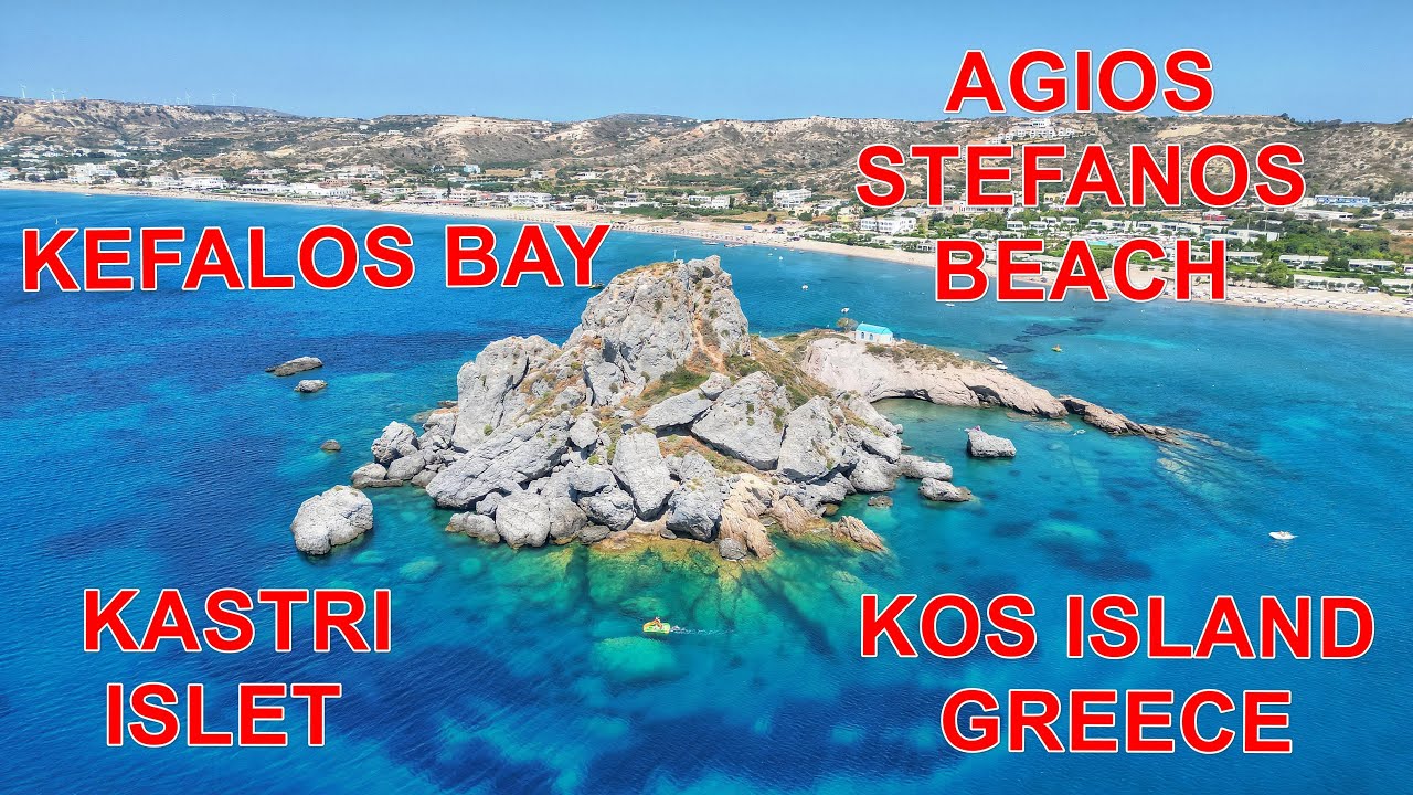 KOS Island - Greece - Agios Stefanos Beach - Kastri - Kefalos Bay  - 4K DRONE