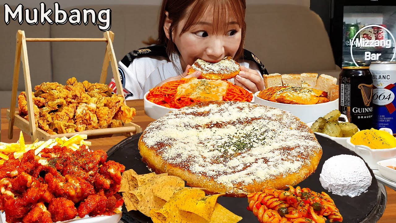 Sub)Real Mukbang- Корейская пицца 🍕 Курица 🍗 Паста 🍝 Пиво 🍺 АСМР КОРЕЙСКАЯ ЕДА
