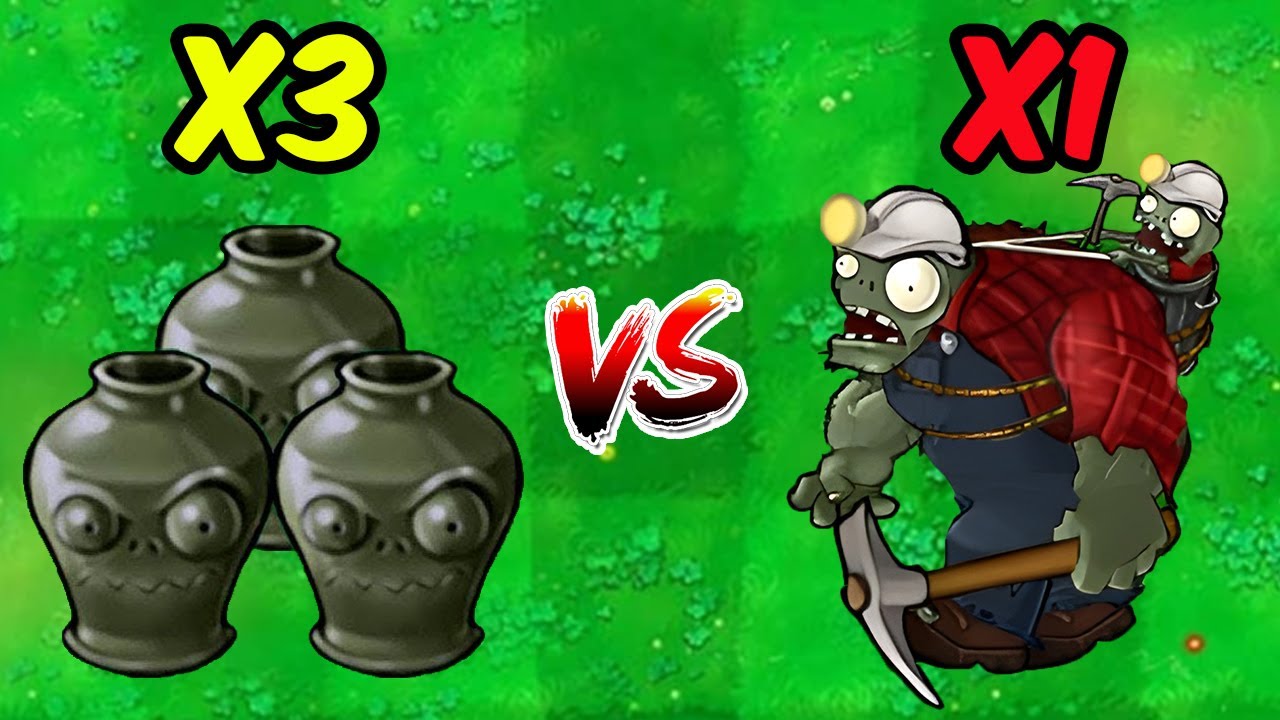 PVZ 1 Hybrid Challenge - 3 Zombie Vase Vs 1 Miner Gargantuar - Who Will Win?