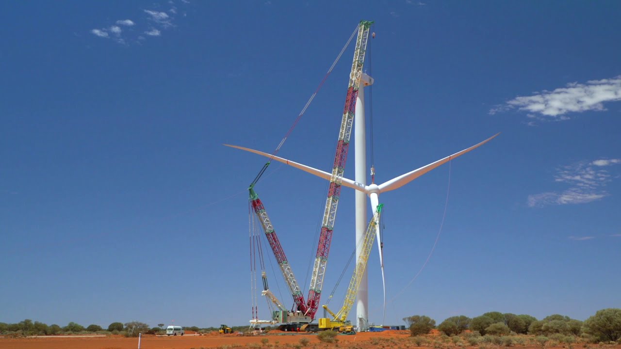 Time-lapse, construction of a Goldwind GW140 3.57MW turbine  - Agnew Hybrid Renewable Project 2020