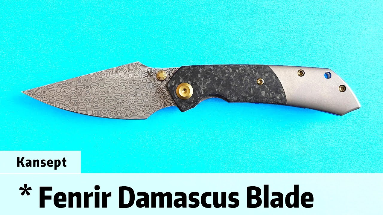 Kansept Fenrir Flipper Knife Damascus Blade Carbon Fiber Titanium Handle