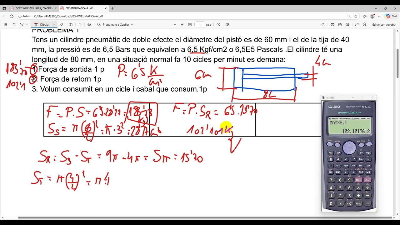 Problema examen fuerzas y caudales en pneumatica