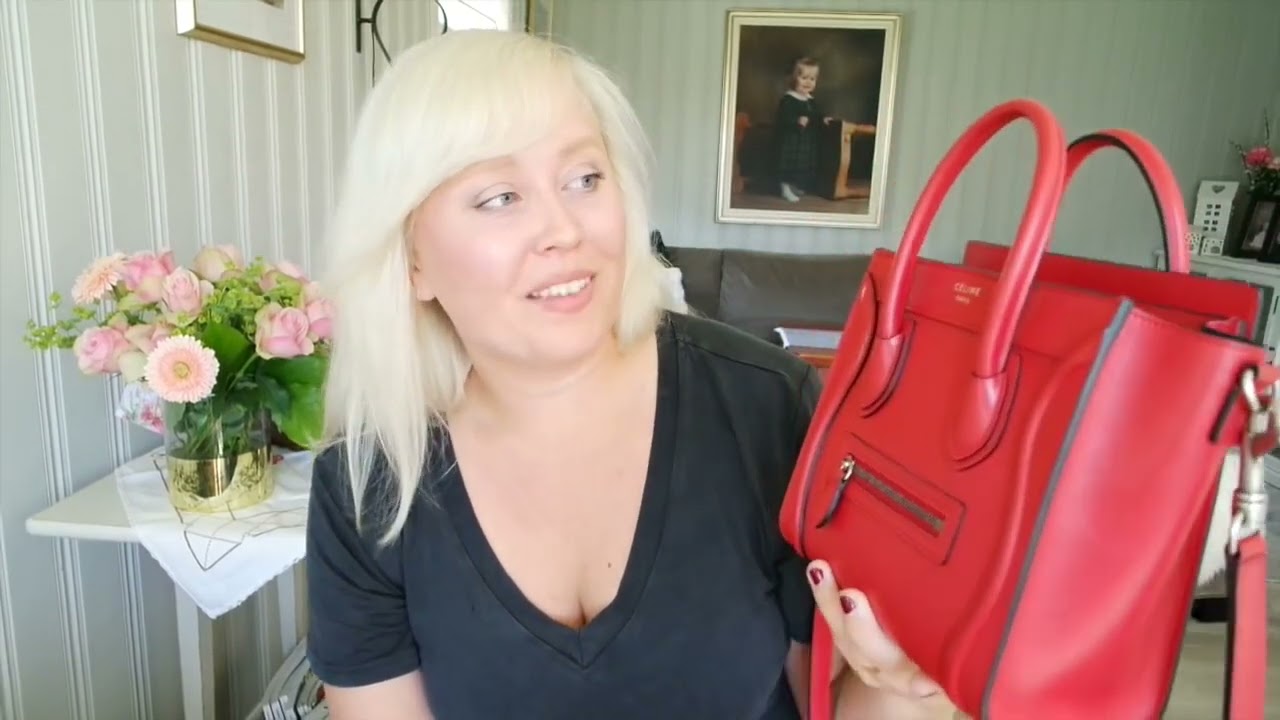Céline Nano Luggage Review in Palmelato Red with mod shots