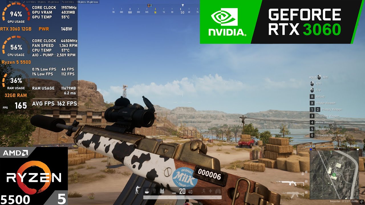 RTX 3060 12GB + Ryzen 5 5500 : PUBG (Tested in 2025)