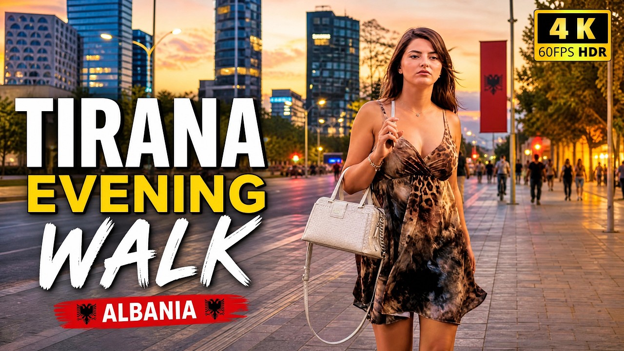 Tirana Blvd Dëshmorët e Kombit Evening Free Walk, 2025🇦🇱 Albania Walk in 4K HDR  | 4K Albania 60fps