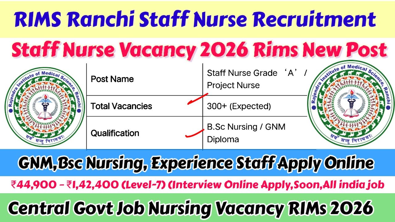 RIMS Staff Nurse Vacancy 2026,Staff Nurse Vacancy 2026,RIMS Ranchi Staff Nurse,New Nursing Vacancy