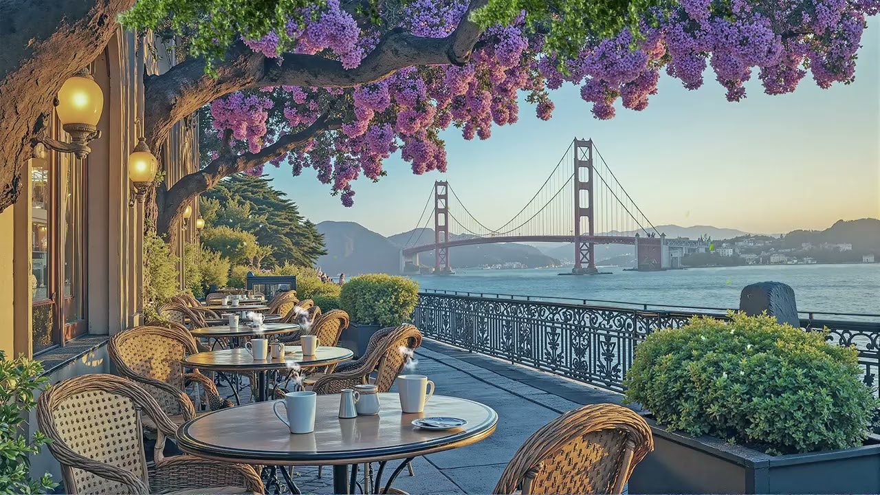 Relaxing Jazz Coffee Ambience | Scenic Cafe Views, Gentle Breeze & Warm Background Music