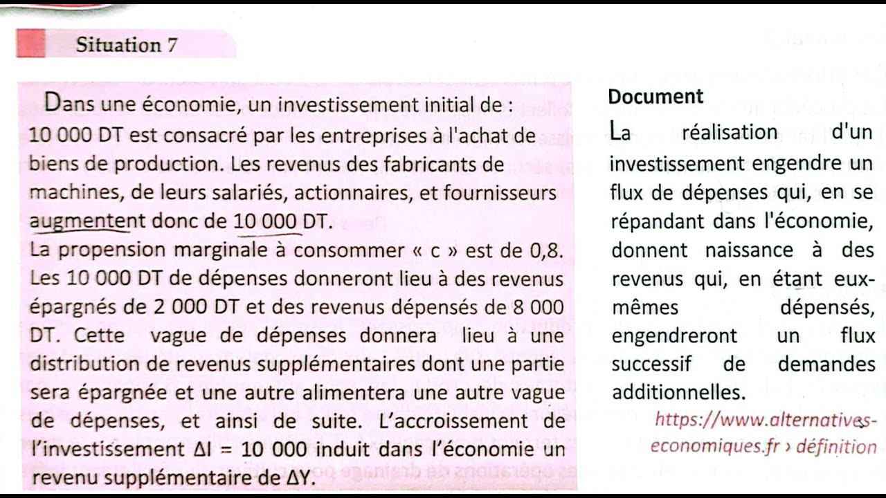 Situation 7 – Page 100 : Comment l’investissement stimule la C E en agissant sur la demande ?