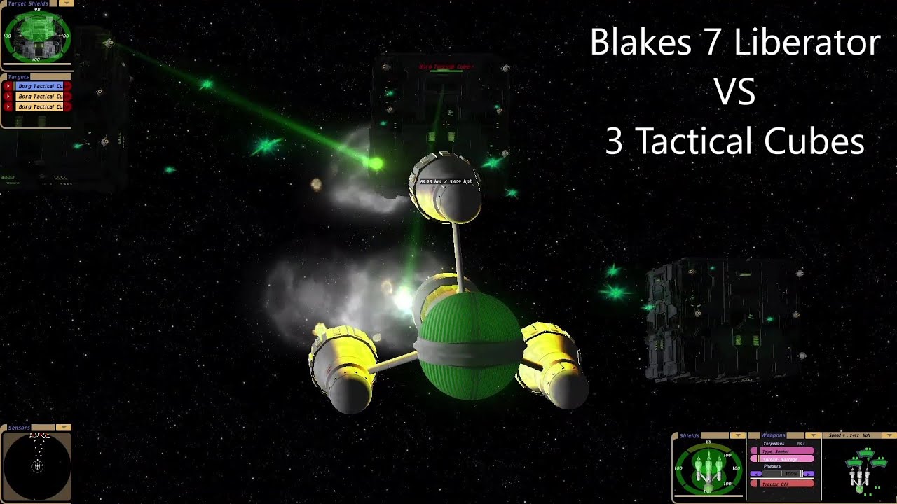 Blakes 7 Liberator VS Borg Tactical Cube | Star Trek Bridge Commander Battle |