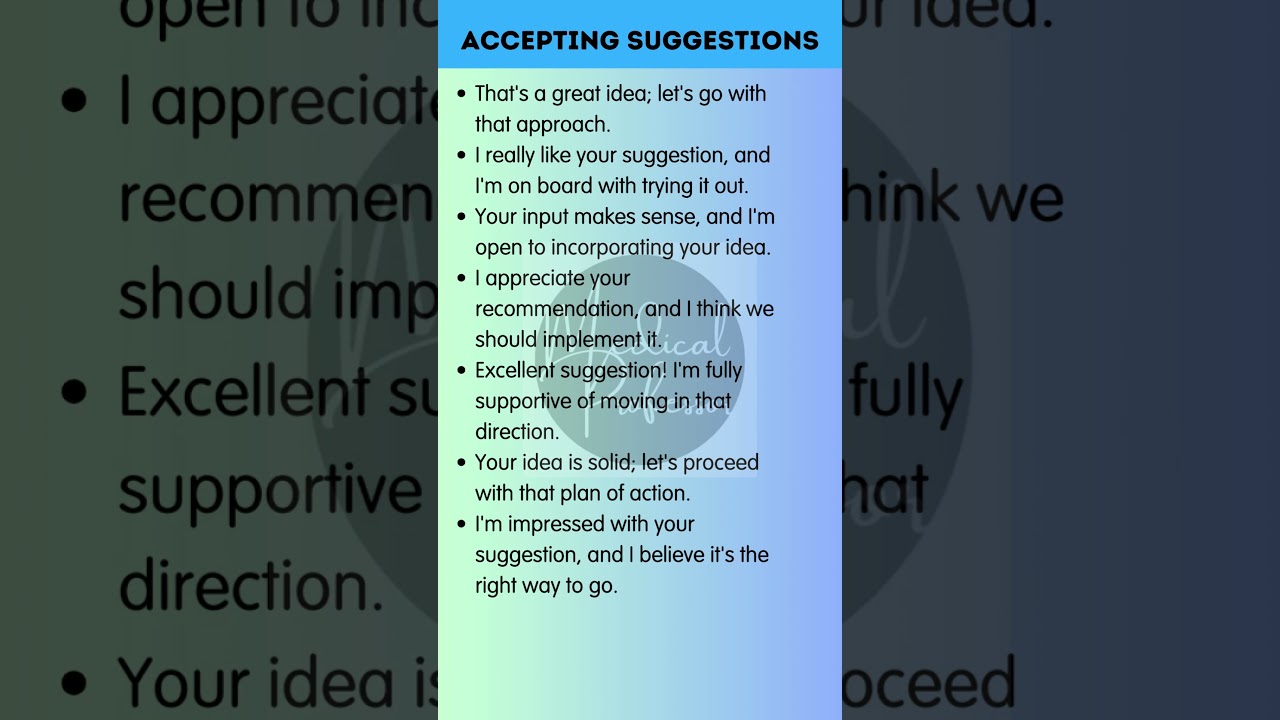 Accepting Suggestion | English Sentences and Phrases 