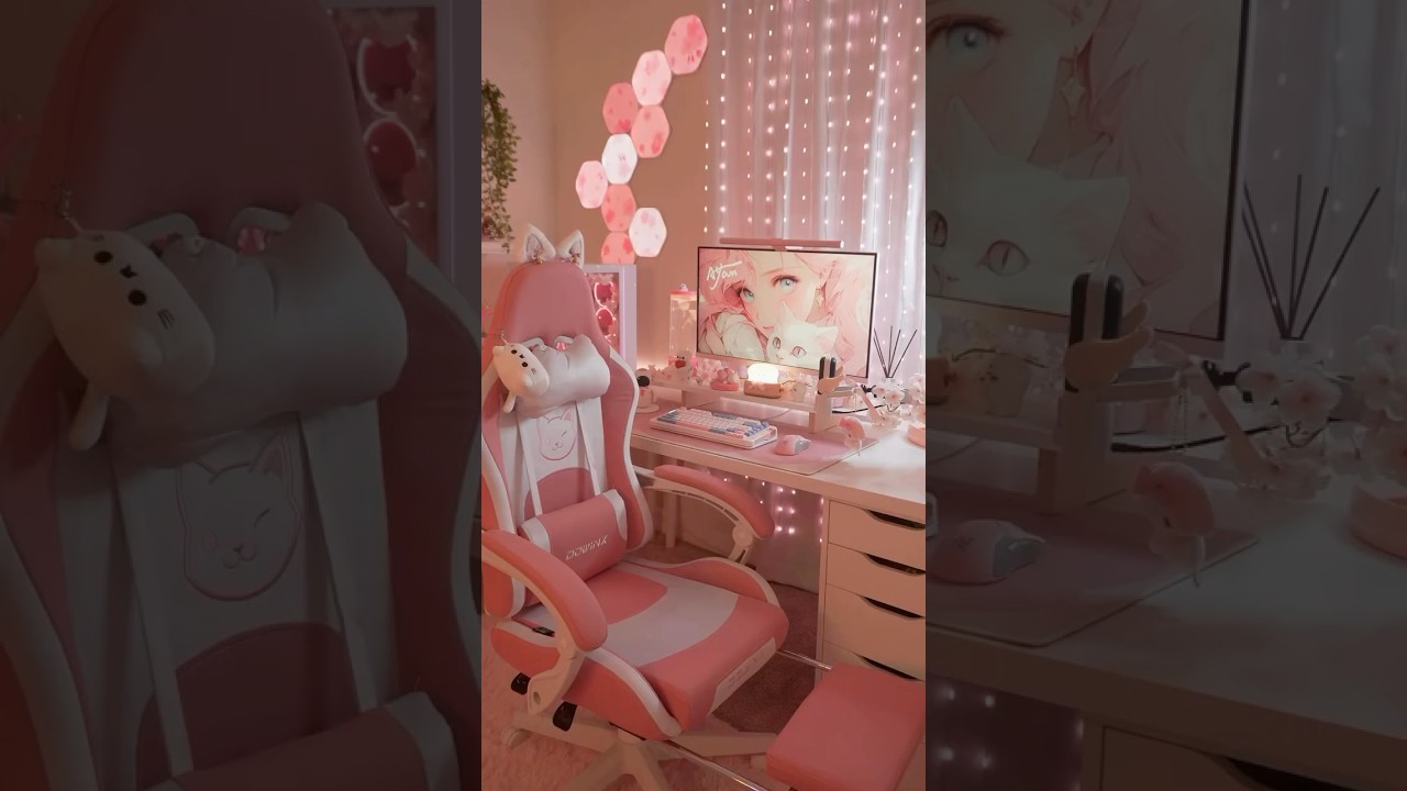The cutest gaming chair from 🐈&zwj;⬛ Dowinx.com |Dowinx cute cat gaming chair #gamingchair #gamingsetup