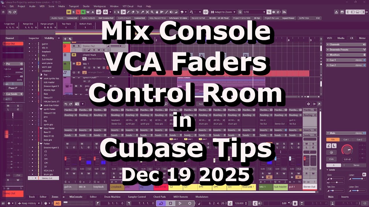 Советы по использованию фейдеров VCA и контрольной комнаты в Cubase для 19 декабря 2025 года.
