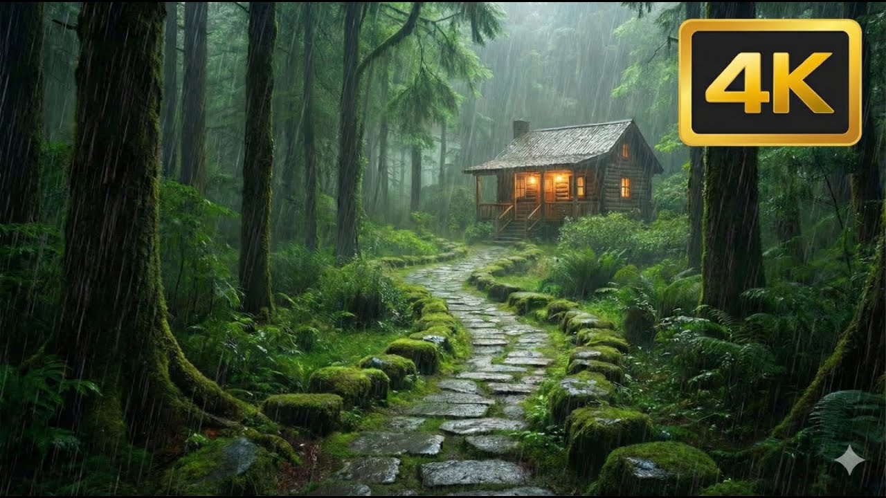 Rainy Forest Cabin ASMR for Sleep, Study, and Meditation. 4K Nature Sounds