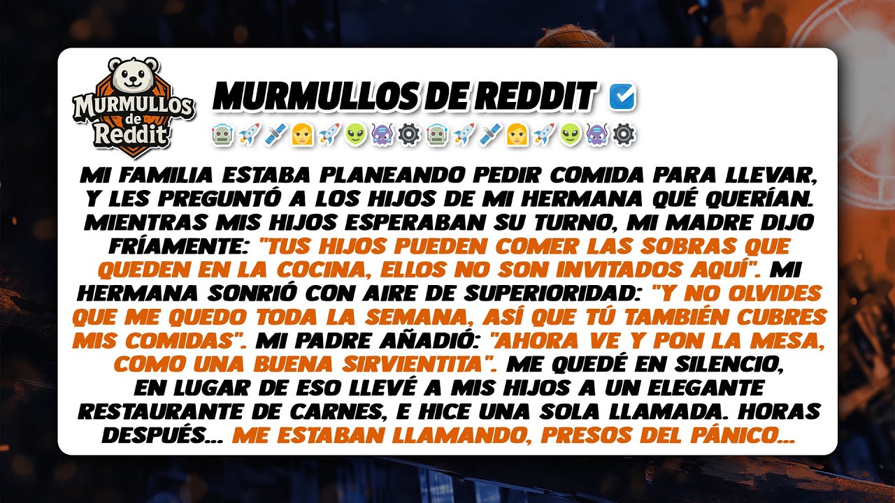 Mi familia planeaba pedir comida para llevar, y les preguntó a los hijos de mi hermana qué querían.