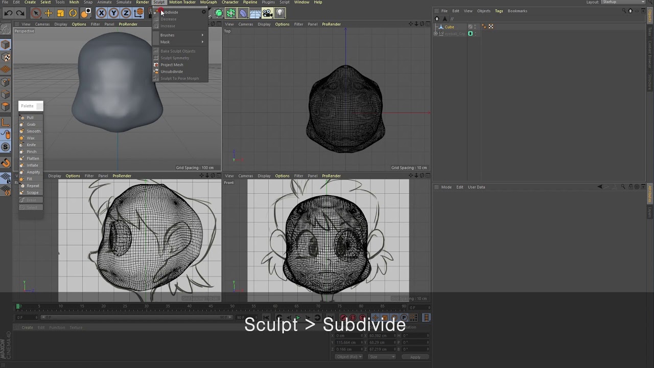 [C4D] Creating a Cartoon Character 003-  Head Base Mesh (Sculpt with a mouse)
