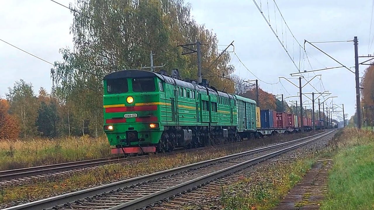 2TE10U-0221 (Baltijas Tranzīta Serviss) with mixed freight train passing Jumprava stop 