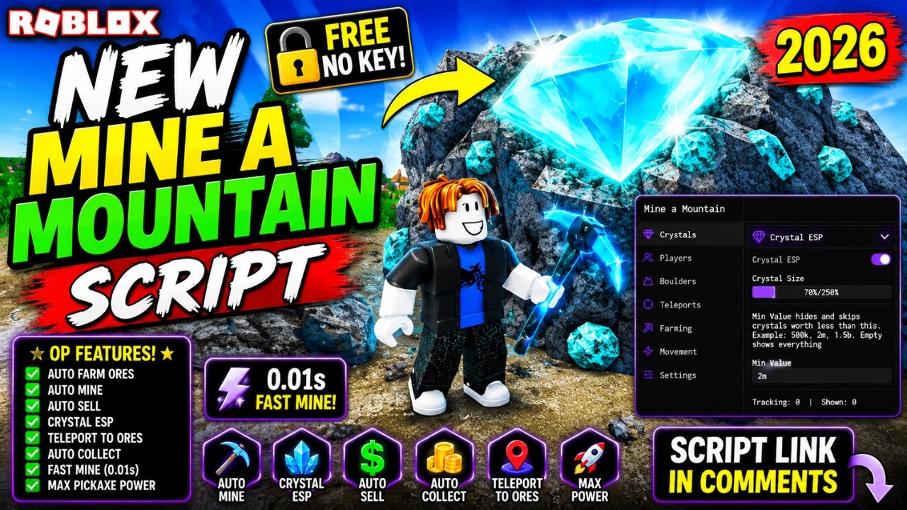 🔥 Mine A Mountain Script 2026 | NO KEY Auto Farm, Fast Dig, Ore ESP, Auto Sell | PC & Mobile