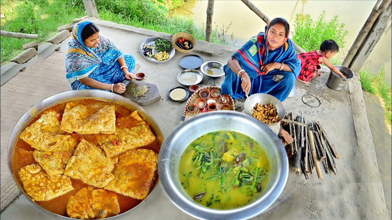নিরামিষ ওমলেট কারি আর গরমের স্পেশাল লাউশাকের ঝোল রান্না সাথে দুপুরে খাওয়া দাওয়া