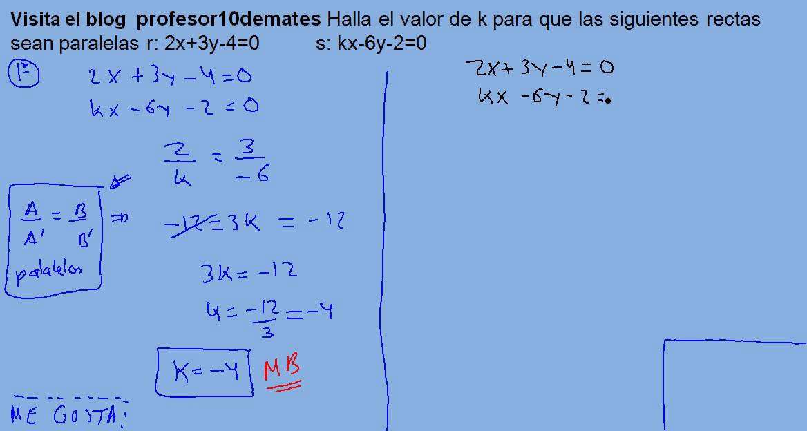 Halla  k para que las  rectas sean paralelas