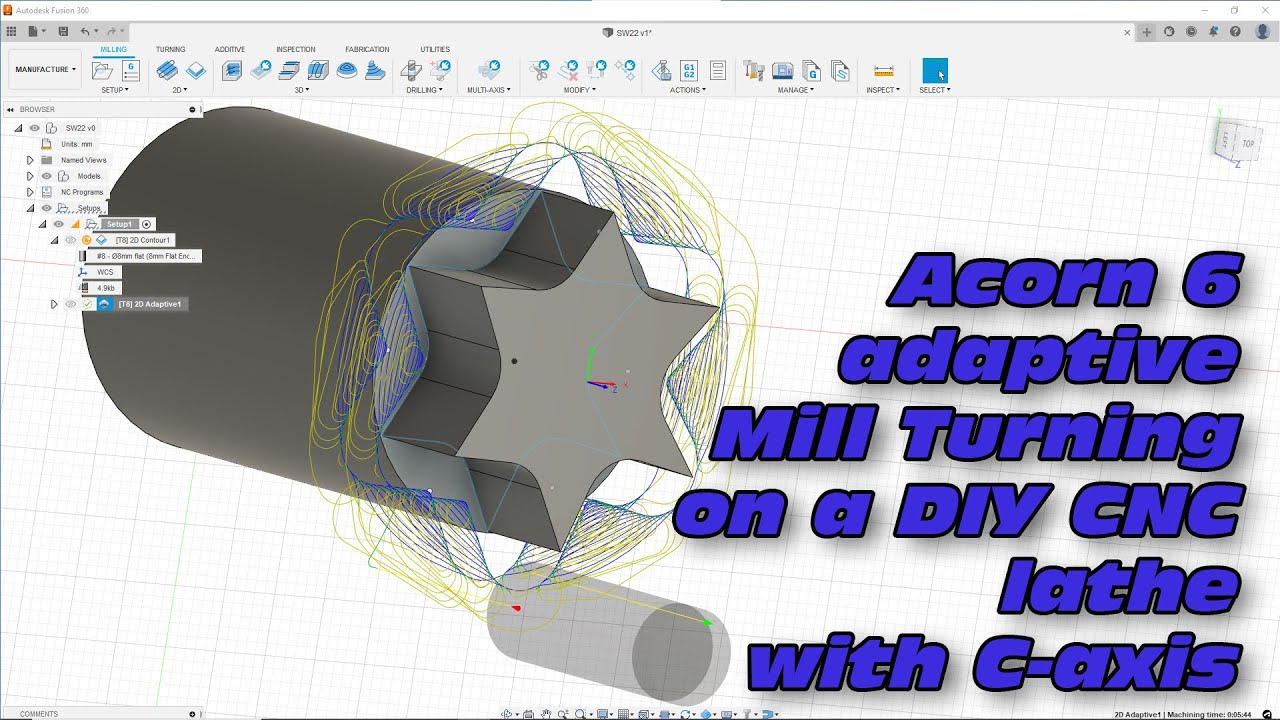 Adaptive Mill Turning with Acorn6 on a DIY CNC lathe with C-axis