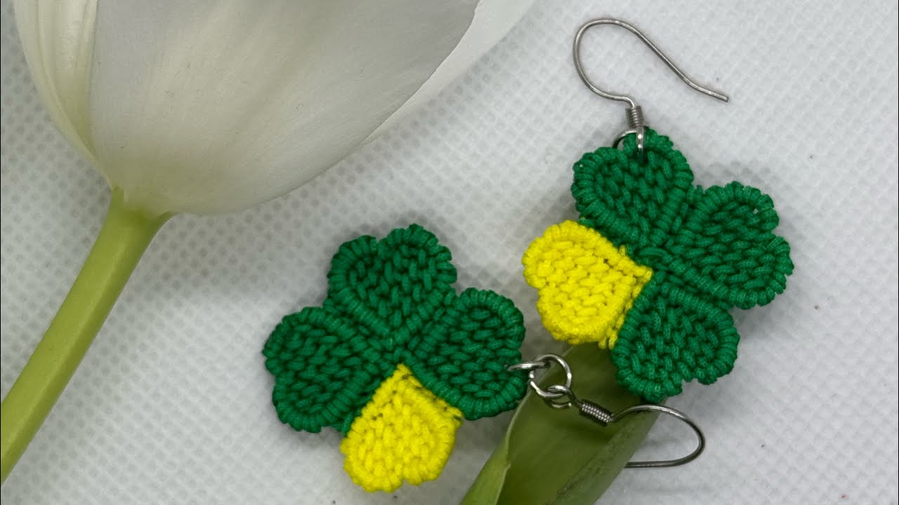 DIY Macrame earrings 🍀| Four leaf clovers | Step by step tutorial