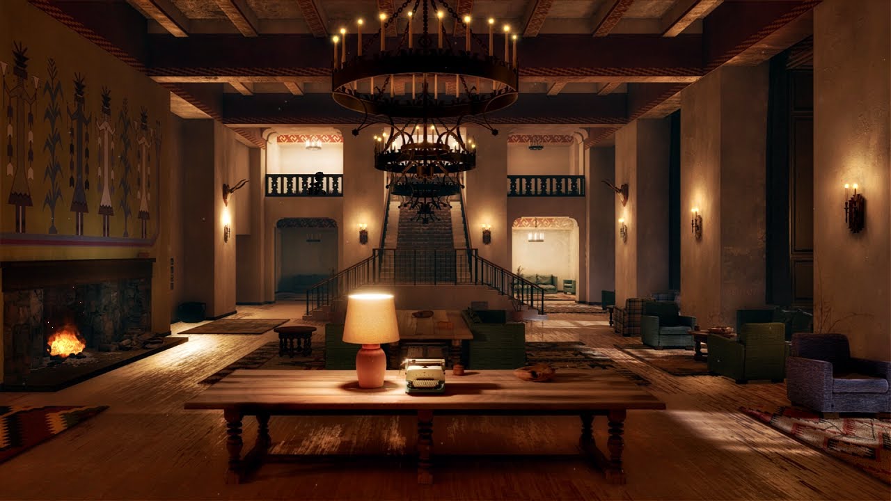Overlook Hotel Stephen King's The Shining Ambience ASMR 🪓 Typewriter Sounds, Fireplace & Wind + More