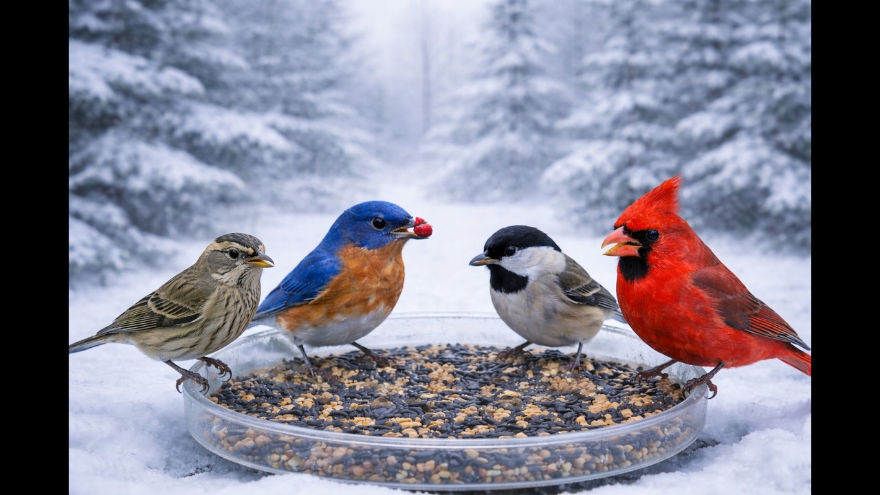 LIVE |  Snowy Backyard Bird-watchin 🌈 Chickadees, , Cardinals | 4K HD