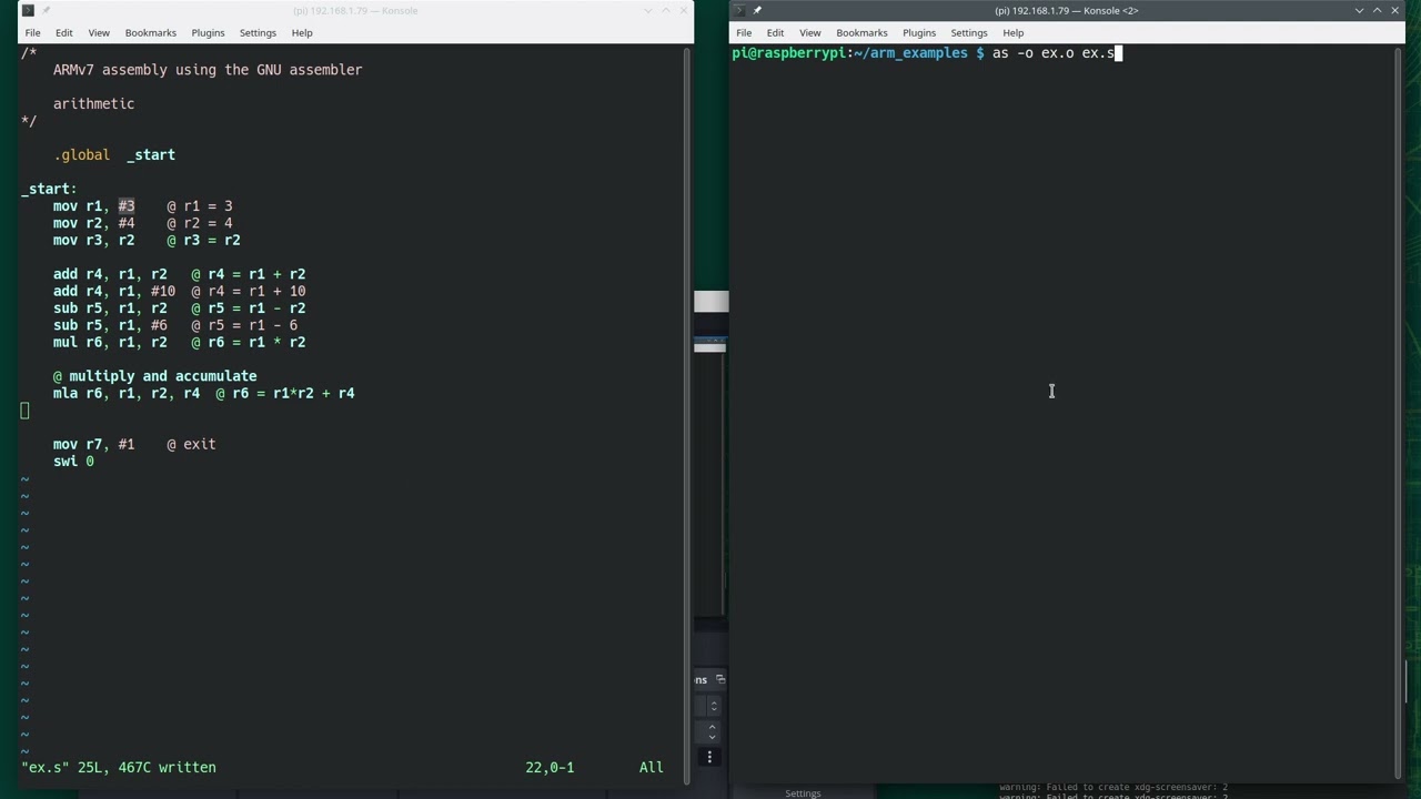 ARMv7 Assembly using GNU Assembler: Arithmetic and values in registers