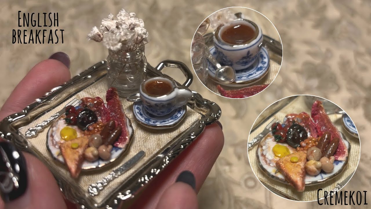 Miniature English Breakfast | polymer clay + resin craft 