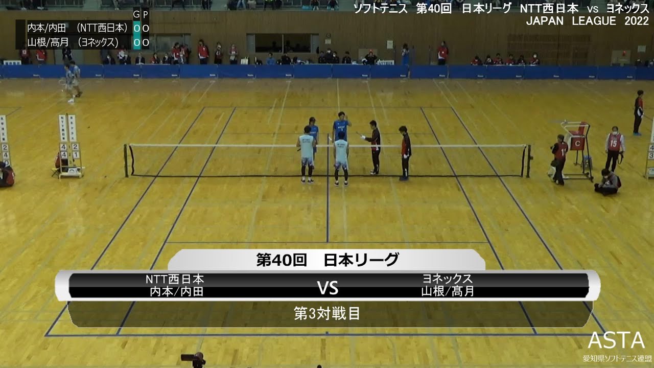 ソフトテニス JAPAN LEAGUE2022 第40回日本リーグ  NTT西日本 vs ヨネックス 3対戦目   内本・内田 vs  山根・髙月