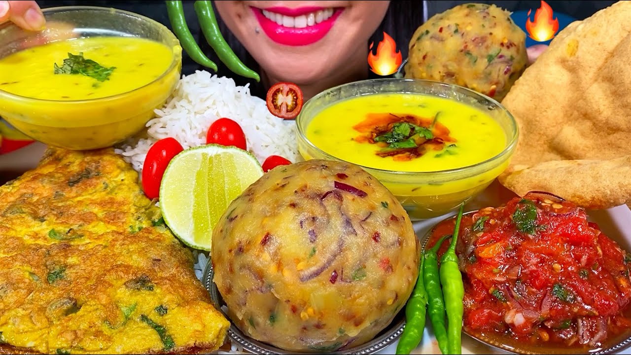 ASMR ALU VORTA, DIM VAJI, TOMATO VORTA, DAL FRY, PAPPADUM, RICE MUKBANG MASSIVE Eating Sounds