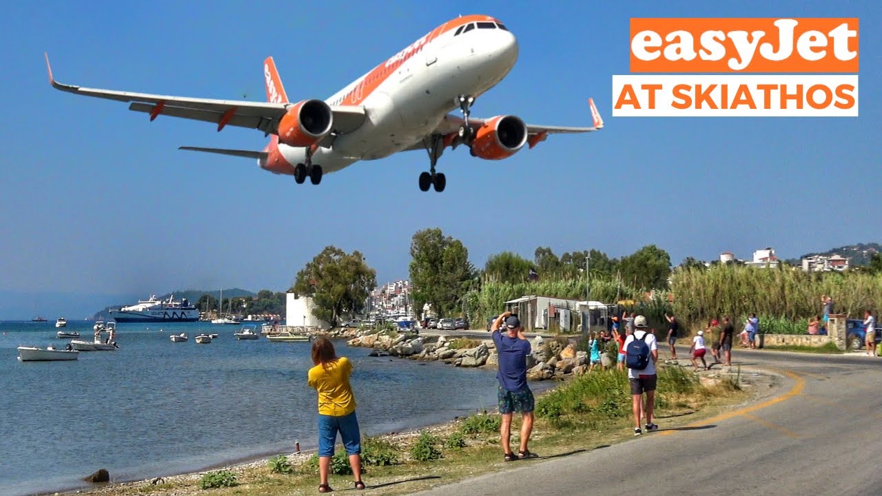 EasyJet Airbus A320-214 Low Landing & Takeoff at SKIATHOS Airport | Plane Spotting & Jetblast [ATC]