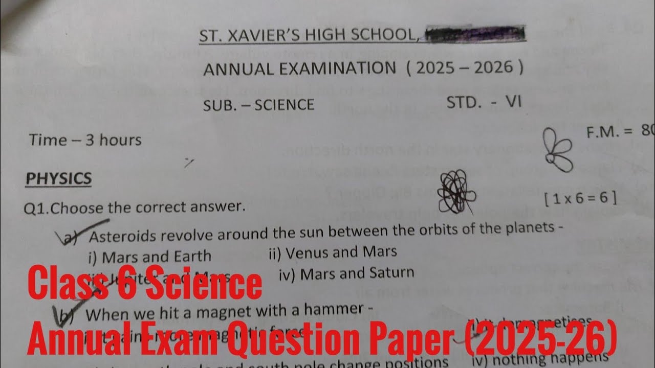 Class 6 Science Annual Exam Question Paper (2025-26) MCQ (Answer Key) I