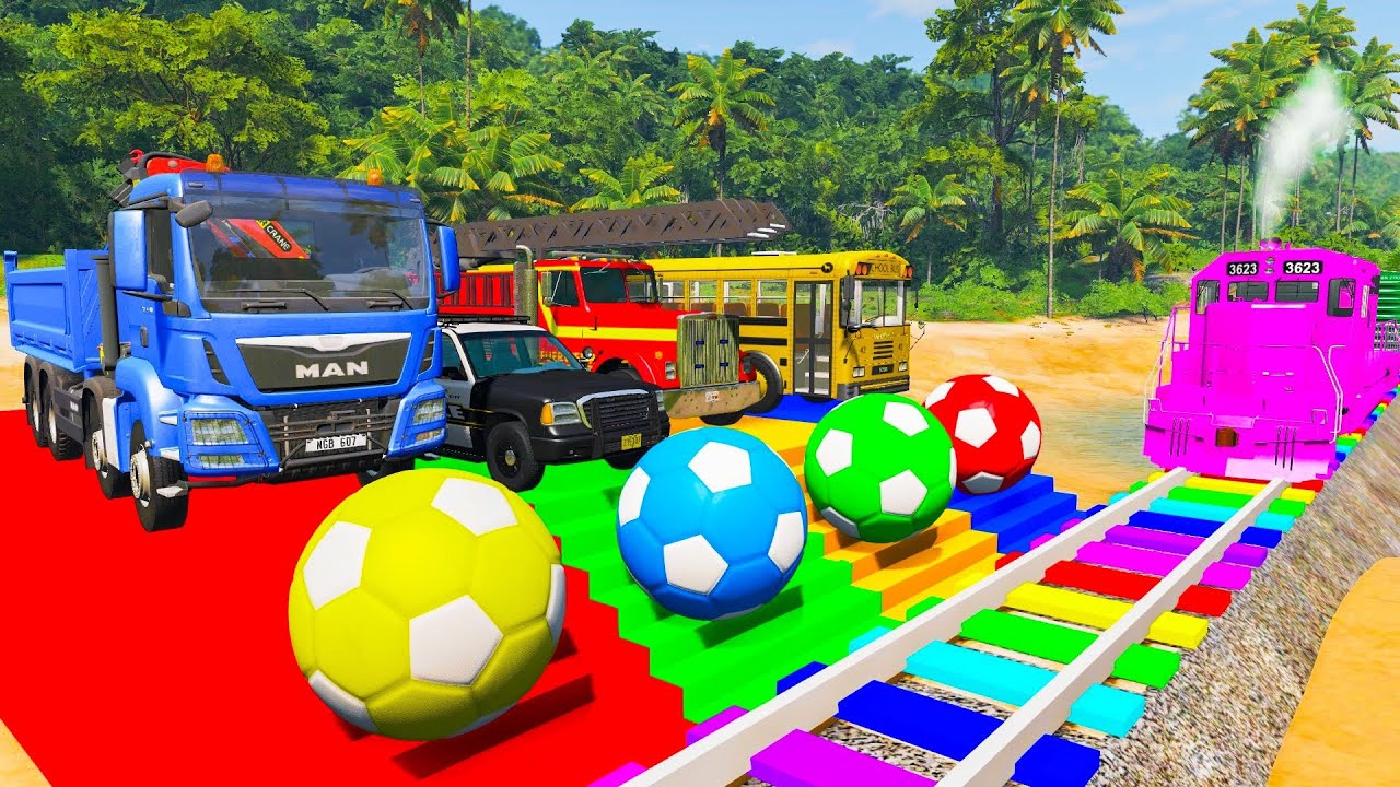 Cars Racing - Monster Bus vs Police Cars - Cars vs Giant SpeedBumps - BeamNG.Drive