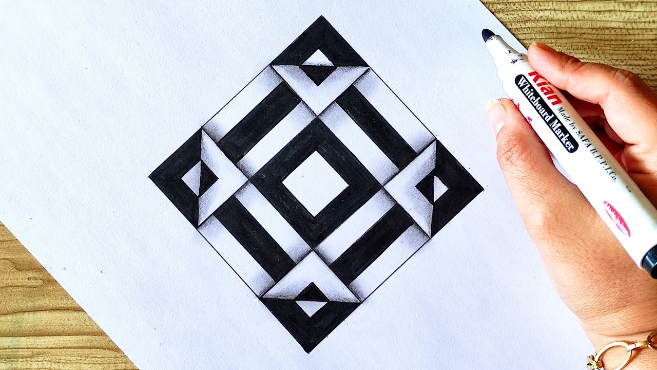 Simple op art / optical illusion art tutorial Zentangle / geometric illusion drawing for beginners