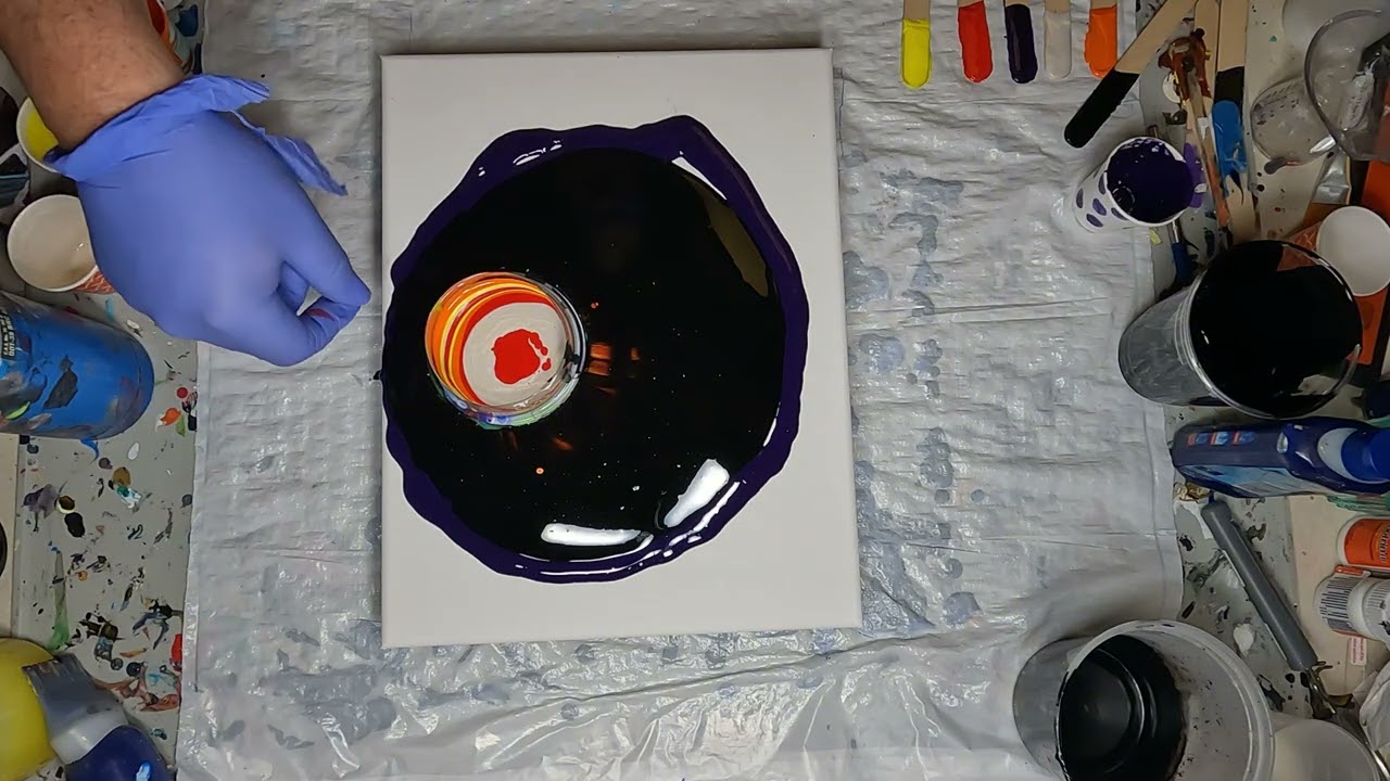 Open Cup Pour with Silicone reds, blacks, yellows.
