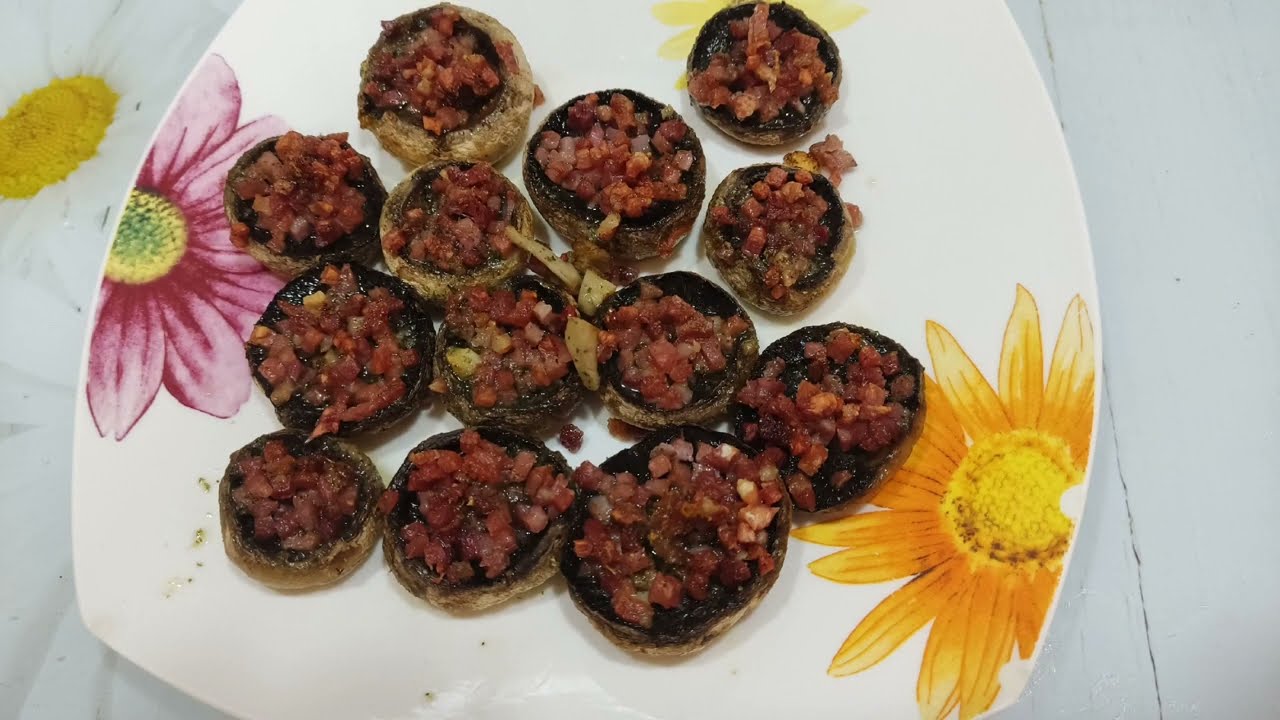 Champiñones con jamón en freidora de aire