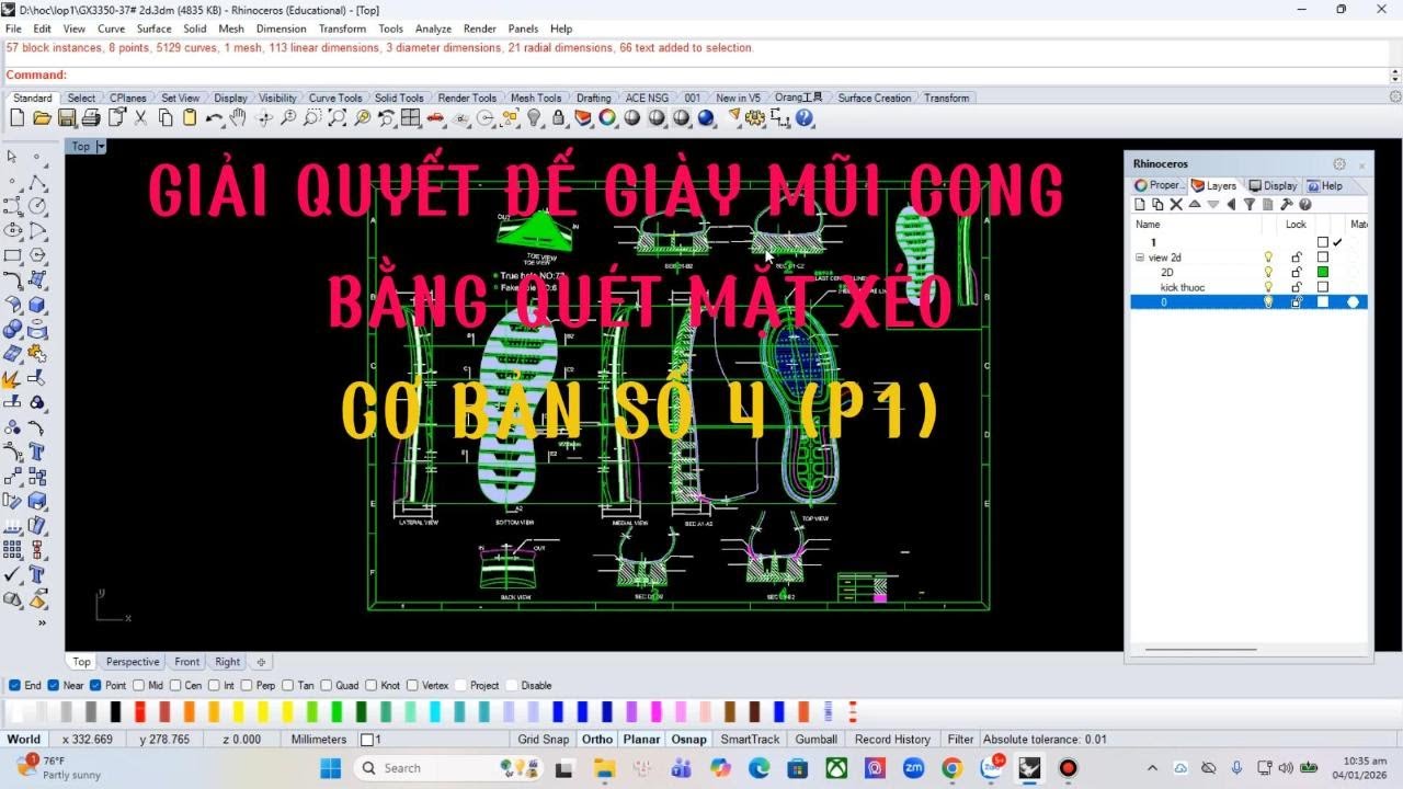 Bài 20 | Hướng Dẫn Làm 3D Đế Giày Mũi Cong RB – EVA – TPU | Cơ Bản Số 4 (P1) | Ghép Bản Vẽ