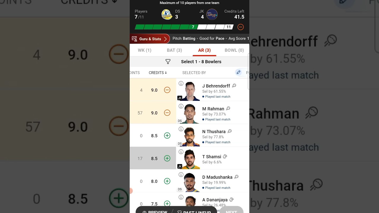 Lanka premier league d11 team | Ds vs Jk #dream #d11 #fantasy #shorts #shortsfeed #d11