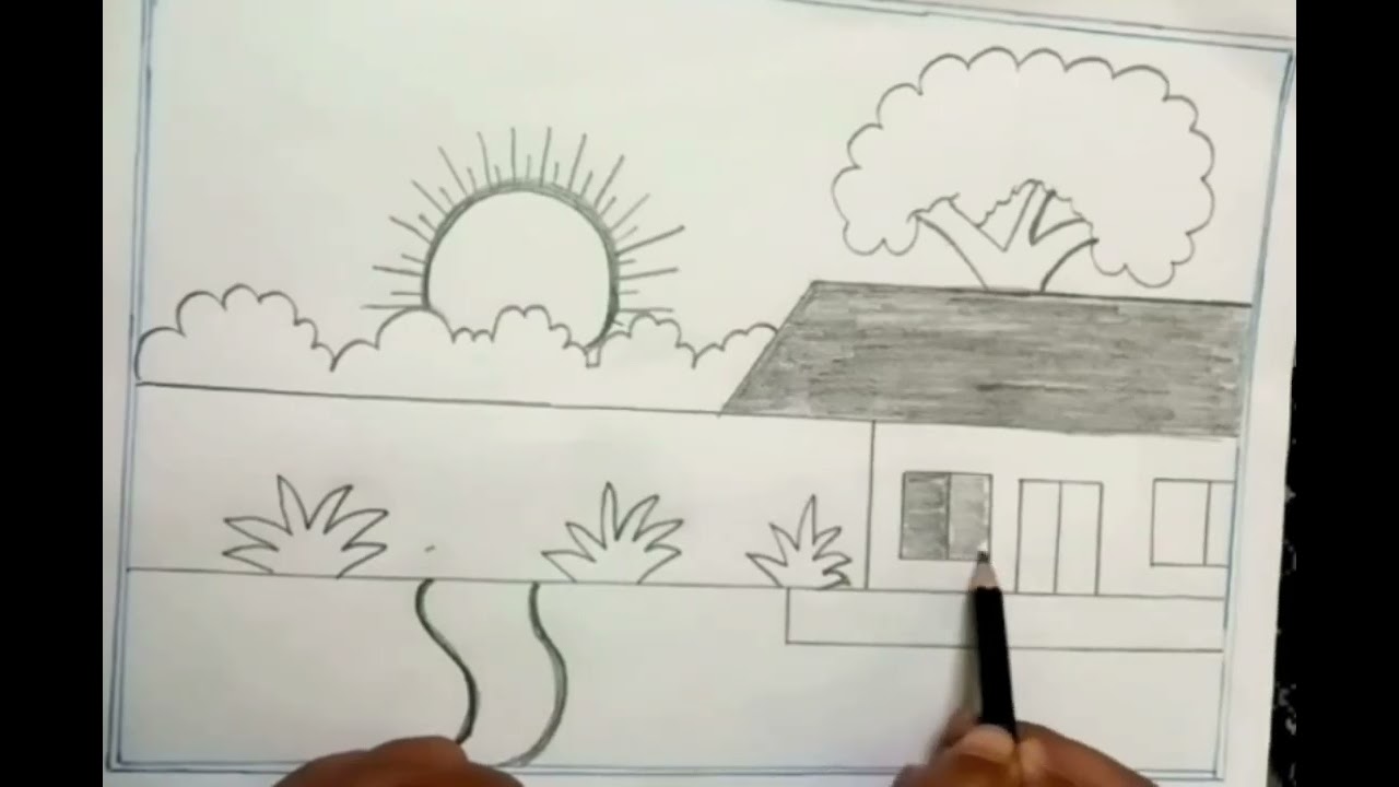 Village Scenary Drawing || Simple Pencil Drawing || Painting Easy 🎨